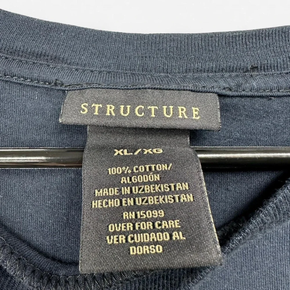 Structure Mens Graphic T-Shirt XL Navy Blue Cotton Compass Shield Print Tee